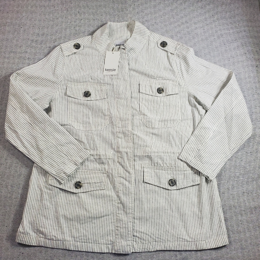 kensie Women's Striped Utility Jacket
